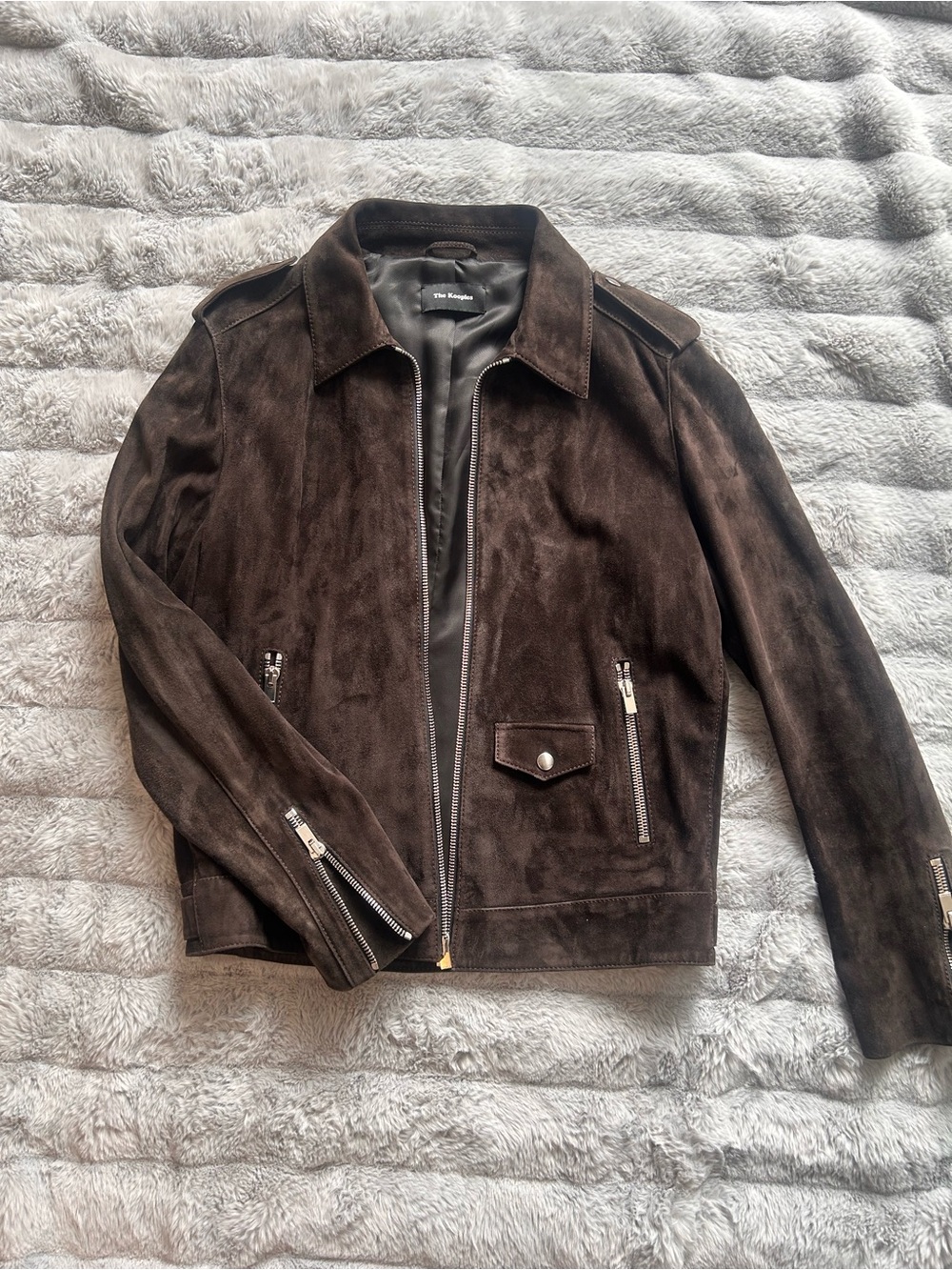 The Kooples Brown Suede Bomber Jacket